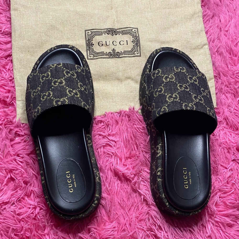 Authentic Gucci Denim Platform Slides - Picture 3 of 7